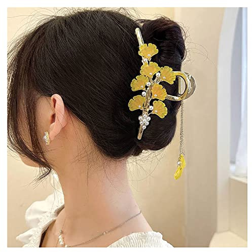 Haarspangen mit Schmetterlings-Blume, Vintage-Stil, französische Perlen, Ginkgo-Blatt, Quasten, Krallen, Blumen-Haarspangen, Zubehör für Frauen und Mädchen (Stil A)