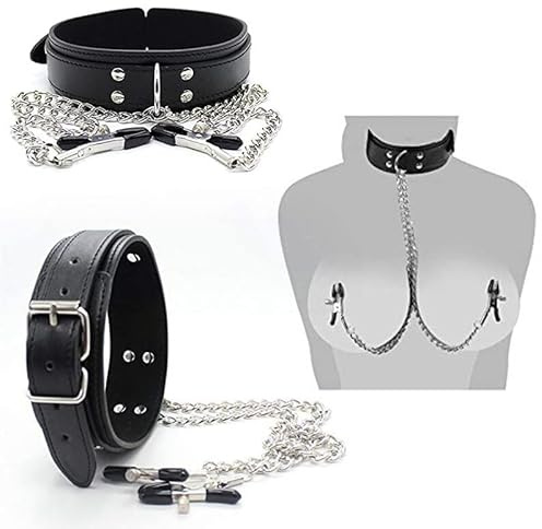 JSUOEO Collier en Cuir PU Noir avec Pince à chaîne