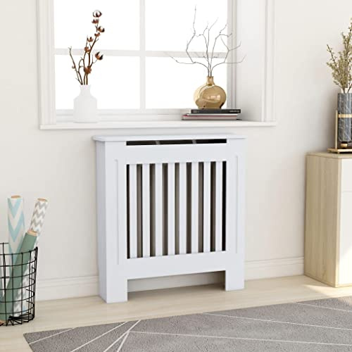 HOMIUSE Heizkörper Verkleidung Abdeckung 78x19x81.5 cm Heizkörperverkleidung Modernes Lamellen-Design Heizung Abdeckung Heizkörperabdeckung für Schlafzimmer Wohnzimmer Radiator Cover Weiß MDF