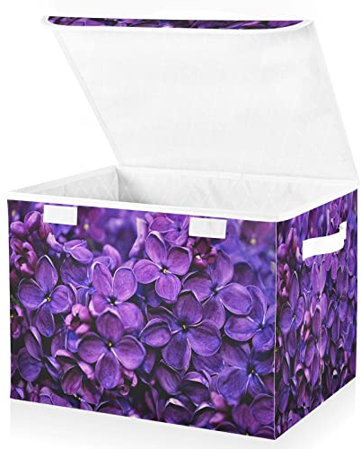 Mnsruu Storage Boxes with Lids, Purple Lilac Syringa Vulgaris Blossom Large Storage Basket Organizer Shelves Cube Bin Toy Clothes Underbed