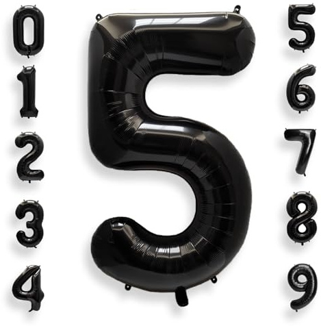 AULE 40 Inch Big Black 5 Balloon Number Large Foil Helium Number Balloons 0-9 Jumbo Giant Happy 5th Birthday Party Decorations for Boy or Girl Huge Mylar Anniversary Party Supplies