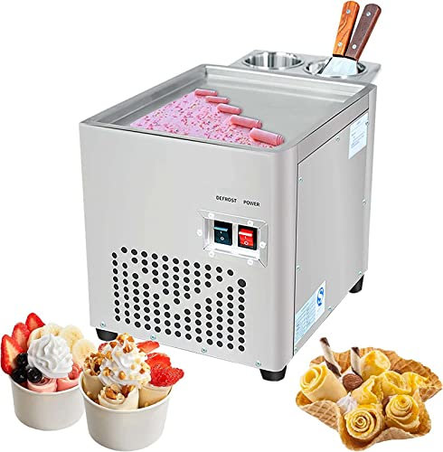 DISHENGZHEN Commercial Ice Cream Roll Machine | Single Plate Fried Ice Cream Rolling Machine | Stainless Steel Fried Ice Cream Maker for Bar, Coffee Shop, and Dessert Shop