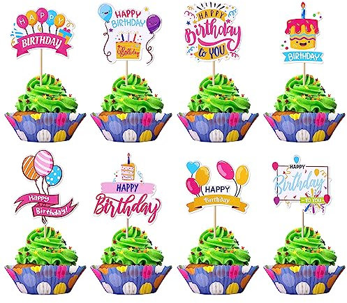 Rsstarxi 40 Stück Happy Birthday Cupcake Toppers Geburtstag Cupcake Picks Dekorationen für Babyparty Jungen Mädchen Geburtstag Party Kuchen Dekorationen Supplies