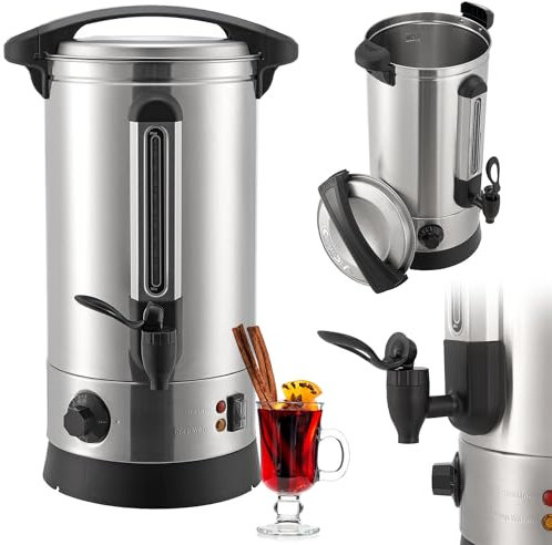 Juskys Marmite à vin chaud Teramo 10 litres 1 500 W avec robinet, thermostat et protection contre la surchauffe, 30 à 110 °C, acier inoxydable, électrique, distributeur de boissons chaudes