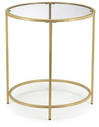 HowHomely Couchtisch Glamour Gold rund 50x55 cm Metall Glas Beistelltisch Seitentisch Kaffeetisch Dekoration Deko Modern Sofatisch Nachttisch Seitentisch