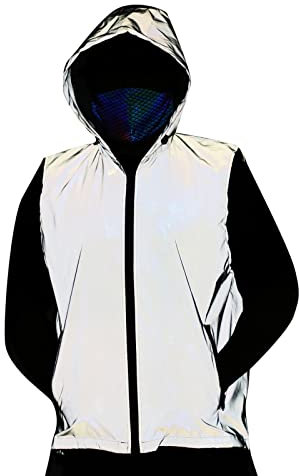 Herbst Jacken Für Damen Glow Hip Hop ärmelloser dünner Mantel graue reflektierende Jacke für Frauen mit Kapuze Reißverschluss lässiger kurzer Weste Mantel mit Taschen Damen Daunenjacke (Grey, XL)