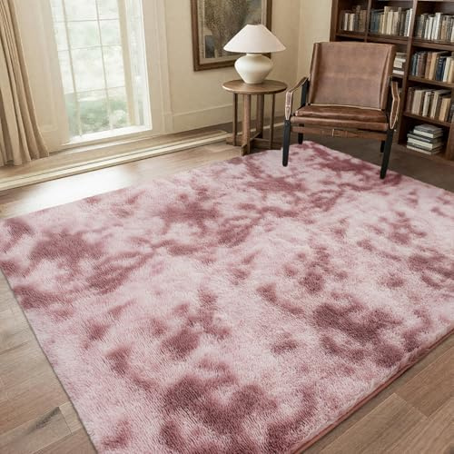 QUINZI Weiche Teppich 180x270 Hochflorteppiche Moderne Flauschige Teppich Schlafzimmer Wohnzimmer Kinderzimmer Zottelteppiche rutschfeste teppiche(Pink)