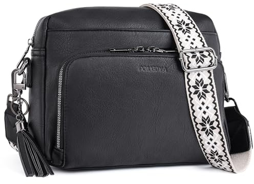 POIUGOYA Monederos Cruzados para Mujer, Modernos, de Cuero Vegano, Bolso Cruzado Mediano, Bolso Cruzado de Viaje para Mujer, Cartera integrada, Negro -