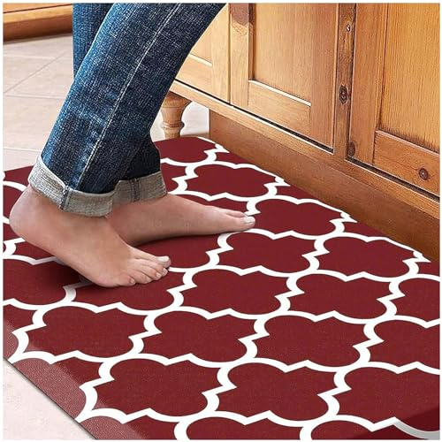 0.47 Pouce Tapis De Cuisine Anti-Fatigue Amorties ， Tapis De Cuisine ImperméAble en PVC sans Glissement Tapis De Sol en Mousse à MéMoire De Cuisine ， pour Le Bureau du Puits De Maison,Red-17.3×71