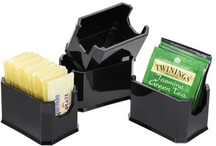 ELLDOO Set di 4 porta bustine di zucchero, zuccheriera per cucina, zuccheriera in acrilico per ristorante, organizer per bustine di tè, piccoli condimenti per bancone e bar, nero