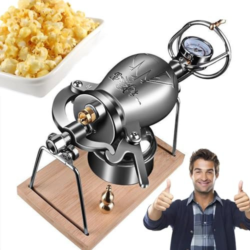 MOFGOE 230ml Stainless Steel Chinese Popcorn Machine, Mini Hand Popcorn Machine, Vintage Popcorn Popper for Family Gathering Party Fun