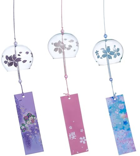 Toddmomy 3 stycken japanska vindspel: kinesisk vindklocka glas vindklockor japanska för solfjädrar körsbärsvindspel för bröllopsfester, trädgårdsfönster, utomhus eller inredning