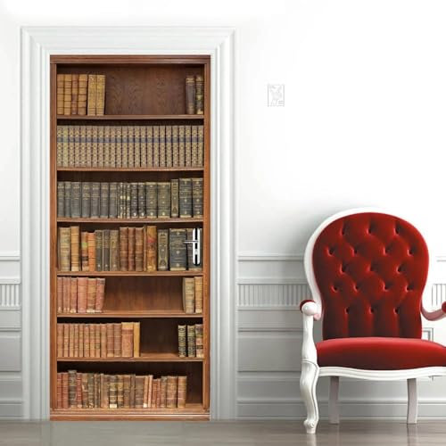 XAONUO 3D Drucken | Tür Bekleben Mit Türtapete Selbstklebend Retro Bibliothek Bücher Bücherregal 88X200Cm | Tür Verschönern Mit Türfolie | Türaufkleber Xxl Türbilder | Türposter Türklebefolie