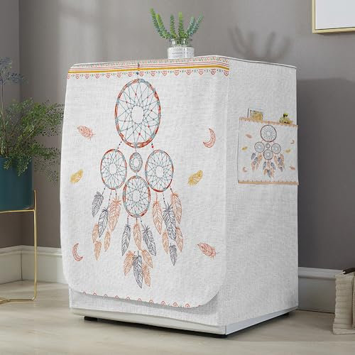 Highdi Housse de Protection pour Machine à Laver, Attrape-Rêves Chargement Frontal Housse La Poussière avec Ouverture Frontale pour Linge Domestique (Capacité S 6~7.5KG,Blanc)