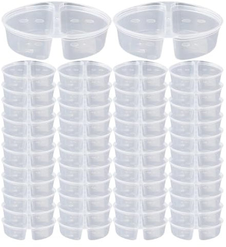 Snackbehälter mit 2 Fächern, Snackbehälter mit Doppelfach, 100 Stück, transparente Dressingbehälter für Salat mit Cop
