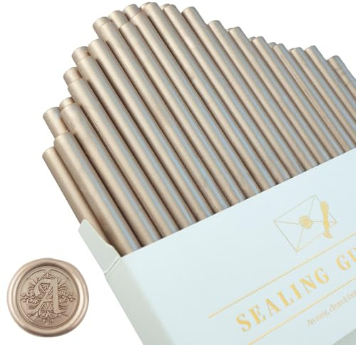 Tomgenrine Mini Wachssiegel-Sticks - 36 Stück Schnellschmelzendes Wachs für Heißklebepistole, ideal für Hochzeitseinladungen, Briefe, Umschläge, Karten & Bastelprojekte (Champagner Gold）
