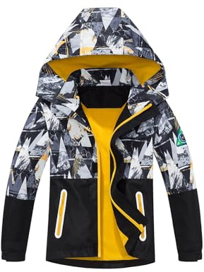 NATUST Jungen Gefütterte Regenjacke Wind und Wasserdicht Übergangsjacke