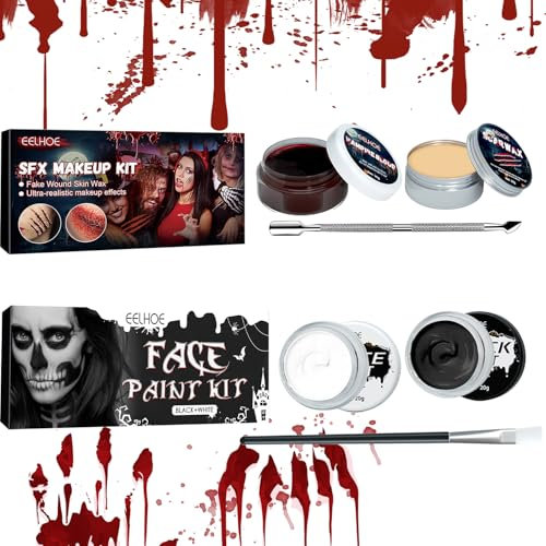 Aohcae Halloween Kunstblut Set, Schminke Schwarz Weiß für Erwachsene, Wunden Zombie Vampir Clowns Dämonen