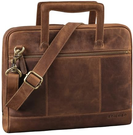 STILORD Tristan Laptop Umhängetasche Herren Leder Laptoptasche 14 Zoll Business Taschen Herren Schultertasche Aktentaschen Tablet Tasche Laptop Schutzhülle Farbe:mittel - braun
