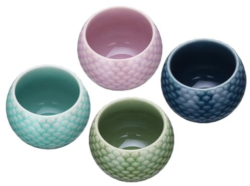 sourcing map Juego de 4 cuencos de té hechos a mano de 150 ml, taza de té china japonesa de cerámica Gong Fu para regalos de oficina y hogar, verde, azul oscuro, azul, morado