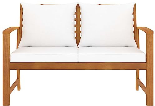HETFTJN Balkon Sitzbank Balkon Lounge Klein Bierbankgarnitur Bänke - Gartenbank 120 cm mit Creme Kissen Massivholz Akazie für Garten Terrassen Park Balkon