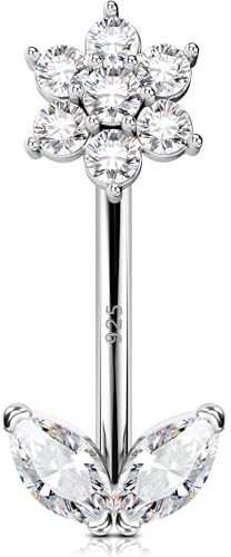 OUFER 16G Blume Eyebrow Piercing Jewellery Silber 925 Eyebrow Bar 8 mm Curved Barbell Piercing Klar CZ Frauen Männer Körperpiercing Knorpel Ohrpiercing