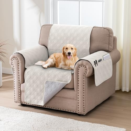 BellaHills Sofabezug 1 2 3 4 Sitzer, 100% Wasserdicht Sofa Auflage Pets Dog Couch Überzug Anti-rutsch Universal Sofa Überzug, 1 Sitzer (51x55cm), Beige