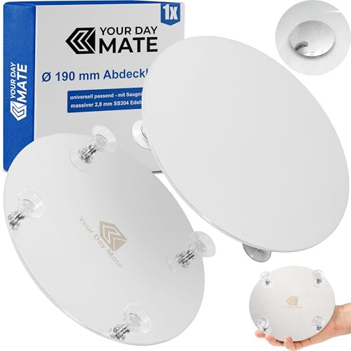 Universal Abdeckhaube für Duschabfluss, Ø 190 mm, aus 2,8 mm Edelstahl, Saugnapf-Montage, kompatibel mit allen Marken wie Viega, Grohe, Geberit, Dallmer, Wirquin, usw, Deckel für Standard Duschwannen