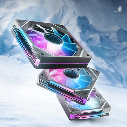 AsiaHorse RGB PC Lüfter 120MM Gehäuselüfter 3Stück [Infinity Mirror] [HDB] 1800RPM 5V3PIN ARGB und 12V4PIN PWM Lüfter, 50,000 Stunden Lebensdauer AMICI5GT Schwarz