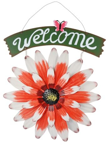 Cabilock Sunflower Hanging Door Sign Welcome Plaque Iron Decoration for Garden Wall Artificial Sunflower Hanging Plaque