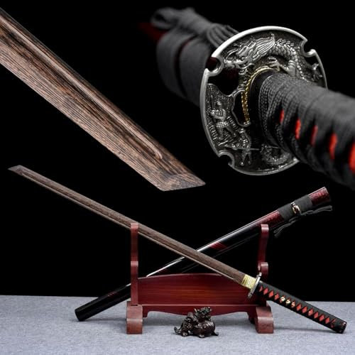 YNFLXSWG Natürliches gerades Samurai-Schwert aus Palisander, Japanisches Katana aus Holz, handgefertigtes Bokken für Geschenke, Displays, Cosplay, Requisiten, Kendo-Training-101CM