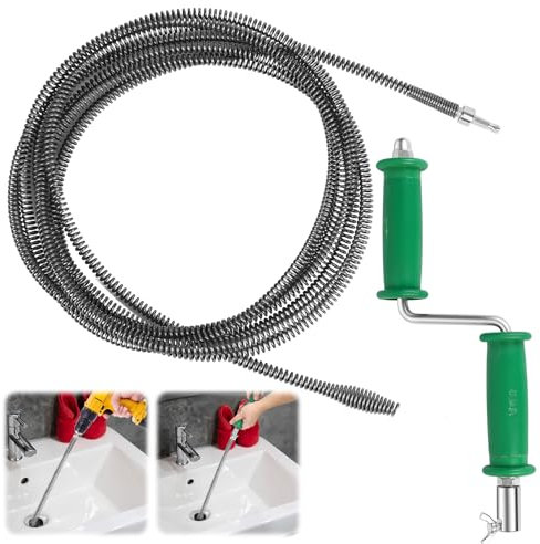 Spirale per Sturare Tubi 5m x 10mm, Molla per Pulizia Scarichi, Strumento Manuale per Tubi di Scarico, Lavelli, WC, Vasche da Bagno e Cucine