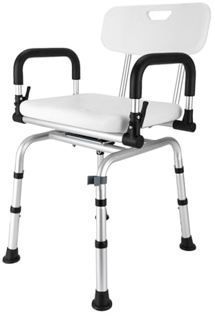 HuKaiL Duschhocker, 360° Duschstuhl Badhocker Höhenverstellbar 40-48cm mit Armlehnen und 180Kg Belastbarkeit, Badewannensitz Duschsitz mit Duschkopf-Halter und Saugfußpad für Menschen, Behinderte