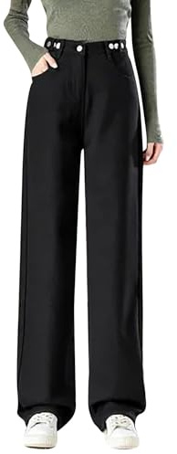 Pantalones vaqueros térmicos para mujer, cintura alta, pierna recta, holgados, pantalones vaqueros de invierno forrados de forro polar, pantalones vaqueros para mujer, pantalones térmicos holgados y