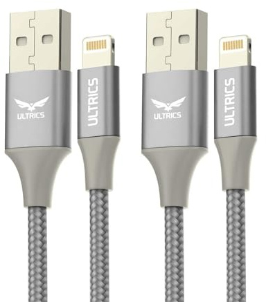 iPhone Charger Cable 2M (2 Pack), Apple MFi Certified USB A to Lightning Long Charger Cable, Nylon Braided Fast Charging Cable Syncing Lead Compatible with iPhone 14 13 12 11 Pro Max (Silver)