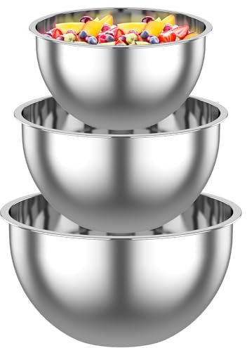 Gatphy 3Pcs Mixing Bowl Set, Large Capacity Stainless Steel Mixing Bowls Salad Bowls Nesting Bowls Set Kitchen Food Storage Organizers Cooking Bowls for Baking Cooking Storage 4L, 5L, 6L
