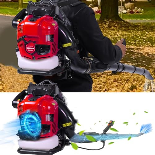 Soplador de hojas a gasolina con mochila, soplador de hojas inalámbrico a gasolina para jardín, potente motor de 4 tiempos refrigerado por aire, soplador de nieve a gasolina con mochila para jardín
