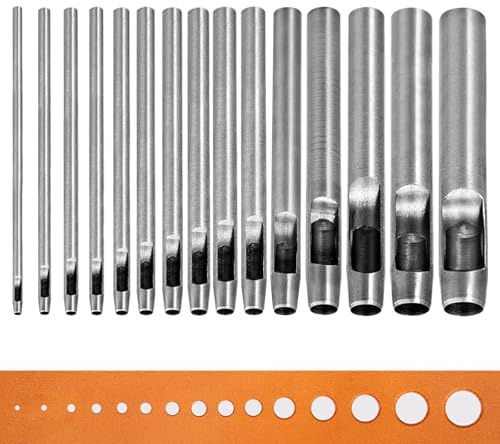WUTA Locheisen Set,Basic Rund Hohlstanz-Schneidewerkzeug, Locheisensatz für Leder, Uhrenarmband, Dichtungsgürtel (15 Stück,0.5-15mm)