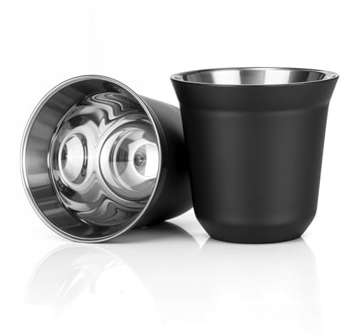 Suoumwa Juego de Tazas de Café Expreso de Acero Inoxidable de 80 Ml, Paquete de 2 Tazas de Café de Acero Inoxidable 304 de Doble Pared de 2,7 Oz, Color Negro