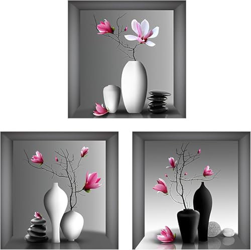 UOCAI 3 Stück Wandaufkleber, 30 x 30 cm, für Wohn-, Schlaf- und Kinderzimmer, Blumenvase
