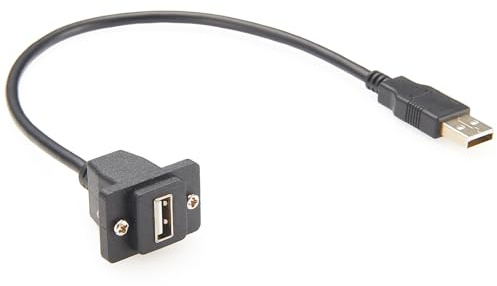 Plinkwirekb USB 2.0 Male to Female Convertor Extension Cable USB Type A Screw Chassis Panel Mount Passthrough Flange Coupler Extender Cord PCM-001