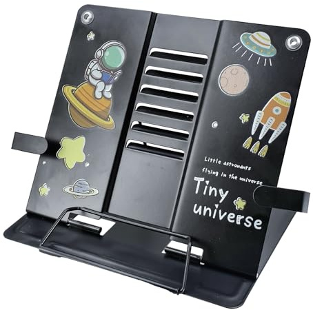 Qaixwuyi Soporte de lectura de metal negro, soporte para libros de cocina, multifuncional, soporte para libros, plegable, sujetalibros, 6 niveles, ajustable, para estudiar, trabajar, leer y cocinar