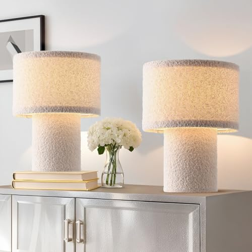 EOEYYOYB Nachttischlampe 2er Set, Moderne Vintage Tischlampe Wohnzimmer, Lampe Tisch E27-Fassung, Led Nachttischlampe Schlafzimmer, Wohnzimmer, weiß