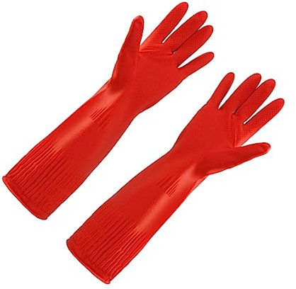 PACKOVE 1 Pair Latex Dishwashing Gloves with Plush Lining Durable Household Cleaning Tool for Kitchen Laundry and Pet Care Red