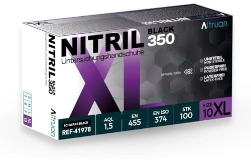 ALTRUAN Guanti in nitrile 100/1000 pezzi, blu/nero, nitrile 350, usa e getta, guanti monouso, senza polvere, senza lattice, taglia S - XL (nero, XL, scatola)