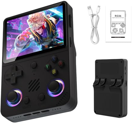 RG36 PRO - Console di gioco portatile retrò, schermo IPS da 3,5, portatile, portatile, 128 G con 30000 giochi, batteria da 3000 mAh, oltre 20 emulatori, mini arcade tascabile portatile (nero, 128 G)