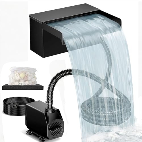 Biling Cascade pour Étang de Jardin avec Filtre, 20cm Acier Inoxydable, 40 W 2500 l/h Pompe de Bassin, Décoration de Jardin, Bassin d'Eau, Patio, Terrasse, Mur d'Eau, Bassin à Carpes Koï
