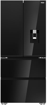 Haier French Series 7 American Fridge Freezer - Obsidian Glass - D Rated