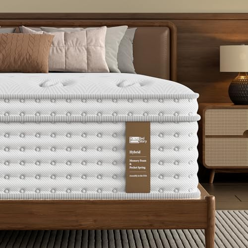 BedStory Extra Firm Queen Mattress 14 Inch, Hybrid Queen Size Mattress in a Box, Back Pain Relief, Luxury Pocket Spring Mattress, Fiberglass-Free, 365-Night-Trial, 10 Year Warranty