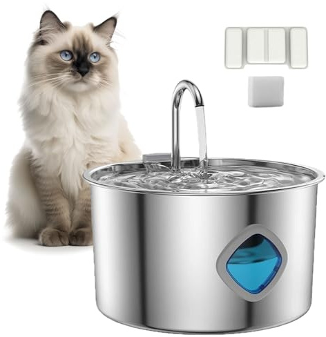 Cat Vitalis Fuente De Agua para Gatos, Fuente De Agua Gatos, 3.2L Acero Inoxidable, Automática Y Silenciosa De Gran (1PC Filtro de algodón)